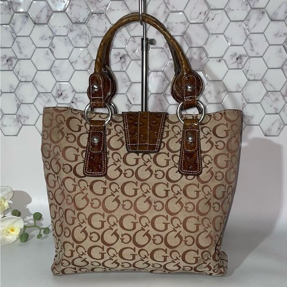 Guess Brown and Silver Tote Bag with Monogram Design - Picture 2 of 6